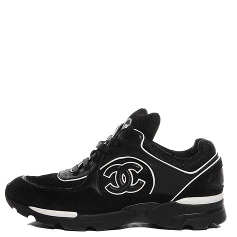 chanel cc calfskin logo black white sneaker|gray Chanel sneakers.